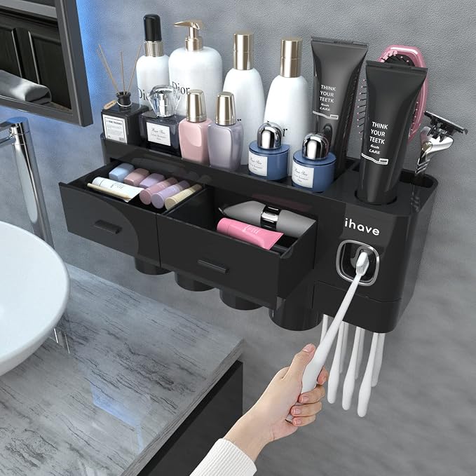 iHave Toothbrush Holders for Bathrooms, 4 Cups Toothbrush Holder Wall Mounted by ihave