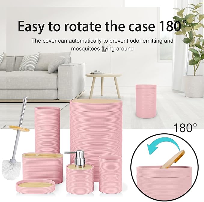 CERBIOR Bathroom Accessories Set 6 Piece Bamboo Bath Ensemble Includes Soap - Image 6