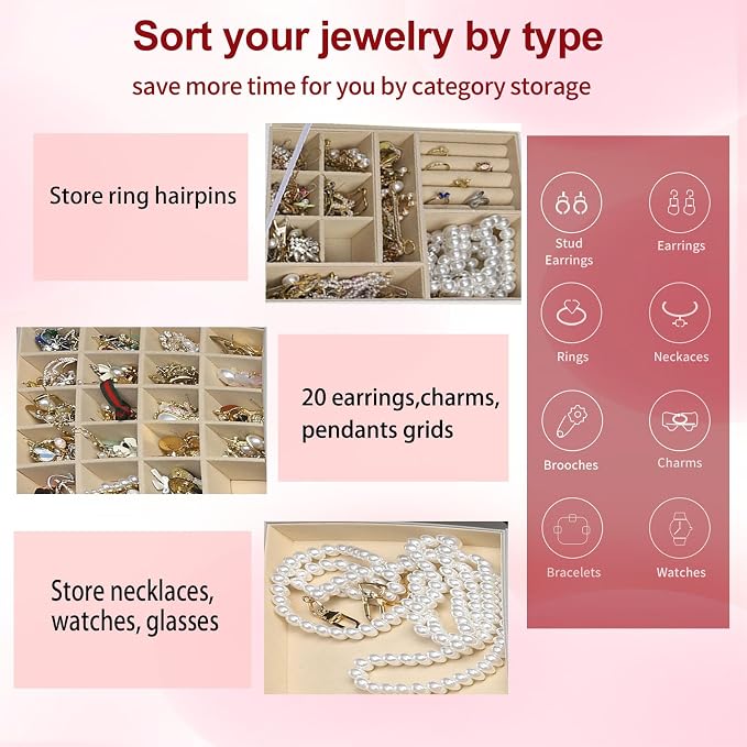 BOOVO Clear Lid Jewelry Box, 3 Layers Jewelry Organizer Large Multi-Functional - Image 4