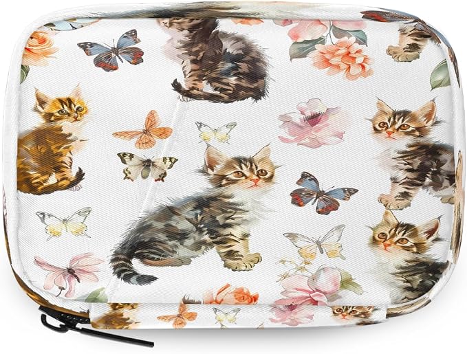 Watercolor Cute Cats Butterflies Pill Organizer Travel Medicine Case by Unknown