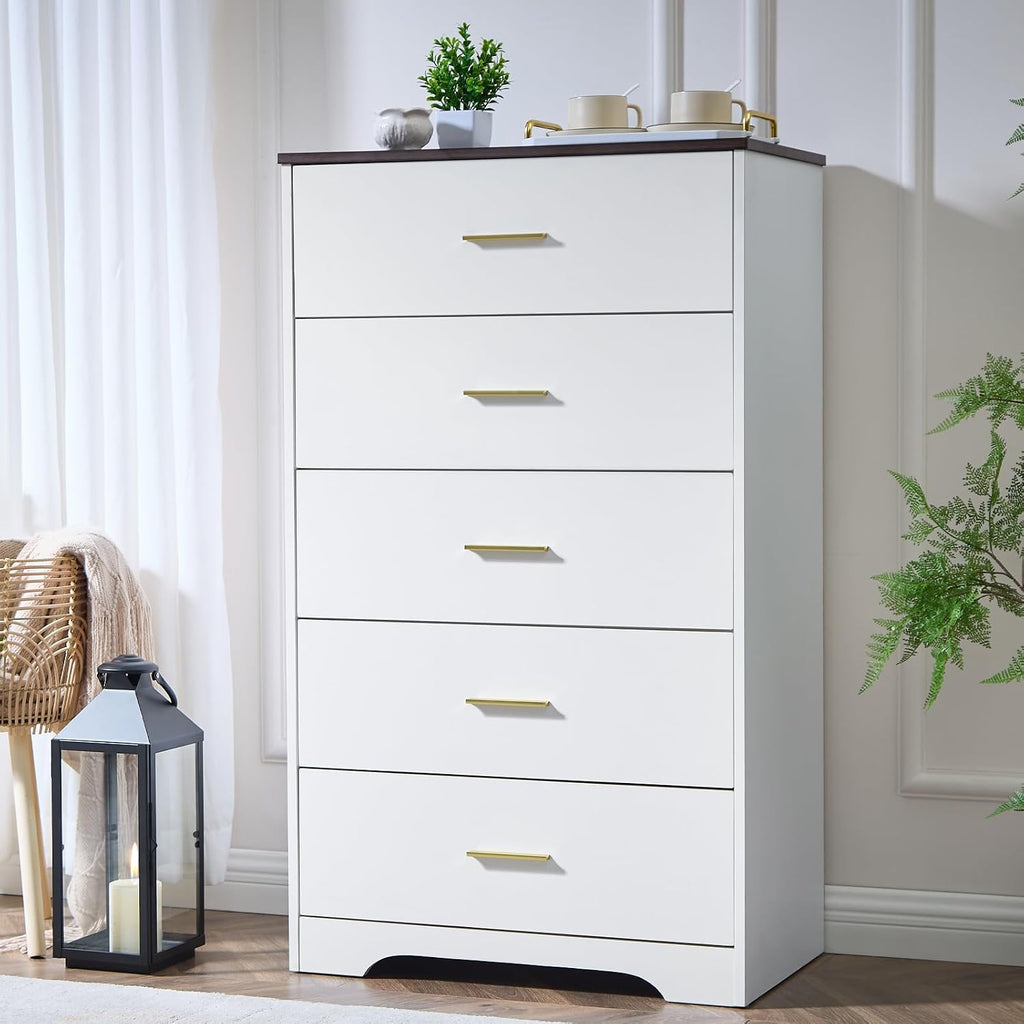 White Dresser for Bedroom, Tall 5 Drawer Dressers & Chests of Drawers