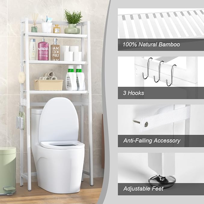 VASMIA Over The Toilet Storage, Bamboo 3-Tier Bathroom Organizer Over Toilet - Image 5