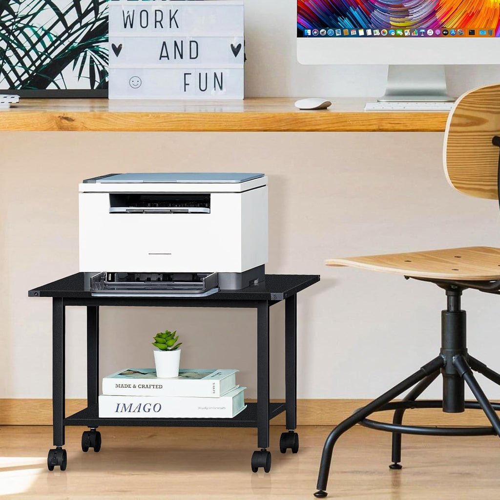 Lerliuo Under Desk Printer Stand, 2-Tier Industrial Mobile Printer
