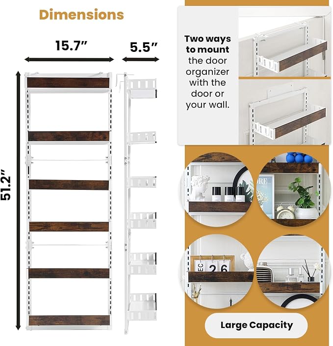 Over-The-Door Organizer – 6-Tier Wooden Pantry Storage Shelf - Image 2