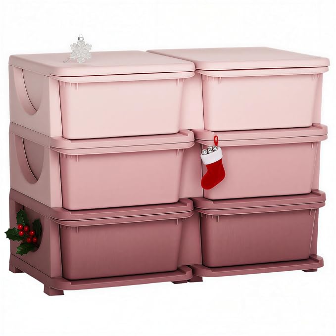Qaba 3 Tier Kids Storage Unit, 6 Drawer Chest Toy Organizer Plastic Bins by Qaba