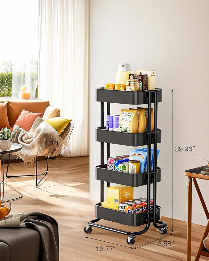 Pipishell 4 Tier Metal Rolling Utility Cart, Heavy-Duty Storage Rolling Cart - Image 5