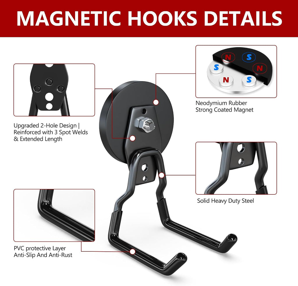 3-H Heavy Duty Magnetic Garage Hooks, 50 lbs, Patented 90° Right-Angle