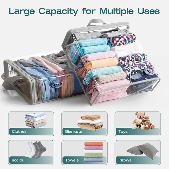 5 Pack Clear Storage Bags for Clothes, 22L Blanket Storage Bags, Under Bed - Image 3