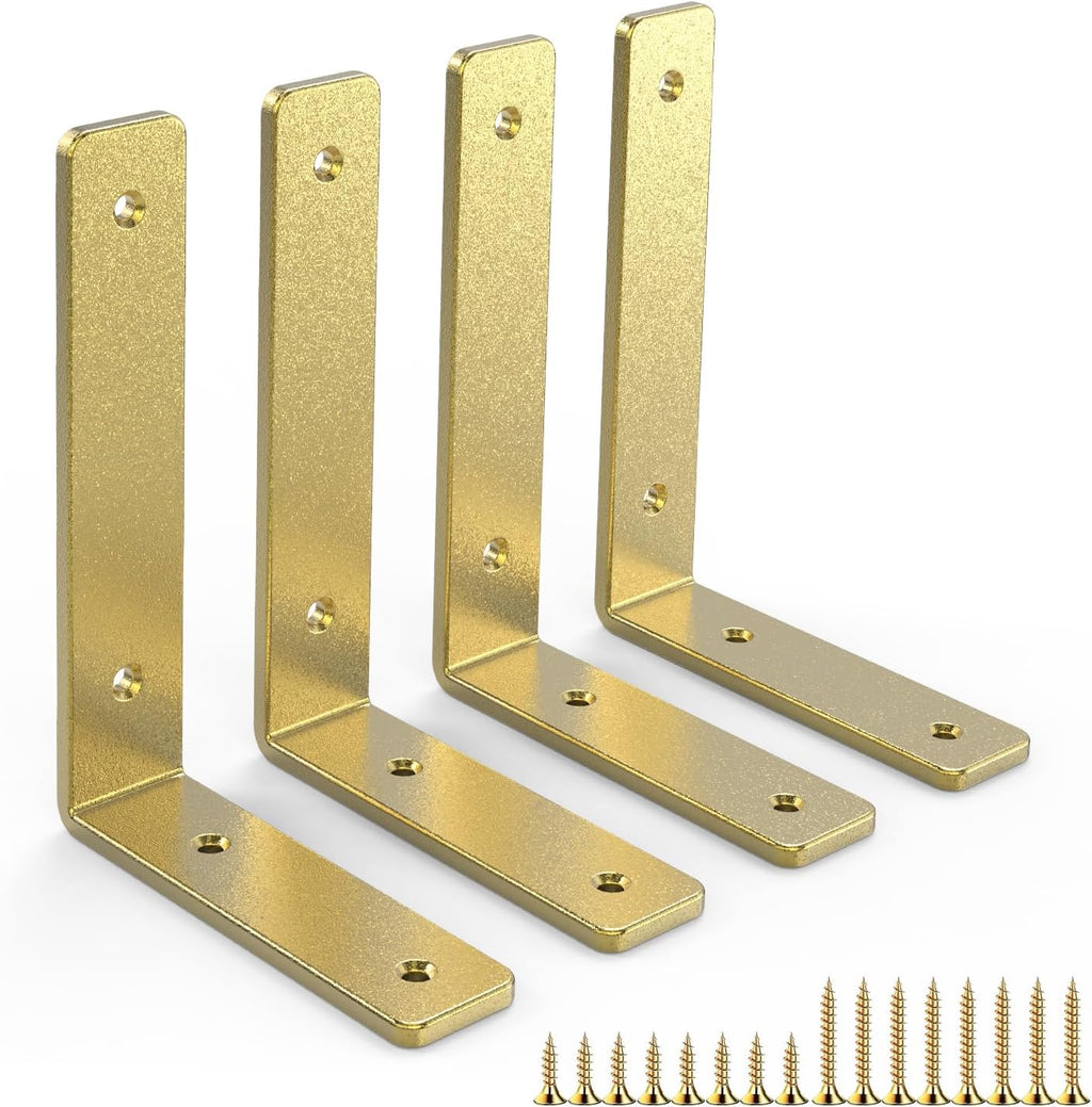 Gold Heavy Duty Shelf Brackets 4 Inch, Rustic Gold Iron L Shelf