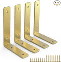 Gold Heavy Duty Shelf Brackets 6 Inch, Rustic Gold Iron L Shelf Bracket by Sanbeeto