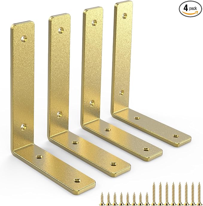 Gold Heavy Duty Shelf Brackets 12 Inch, Extra Thick L Shelving Brackets by Sanbeeto