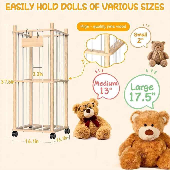 Stuffed Animal Storage & Holder, Natural Pine Wood Plushies Storage - Image 2