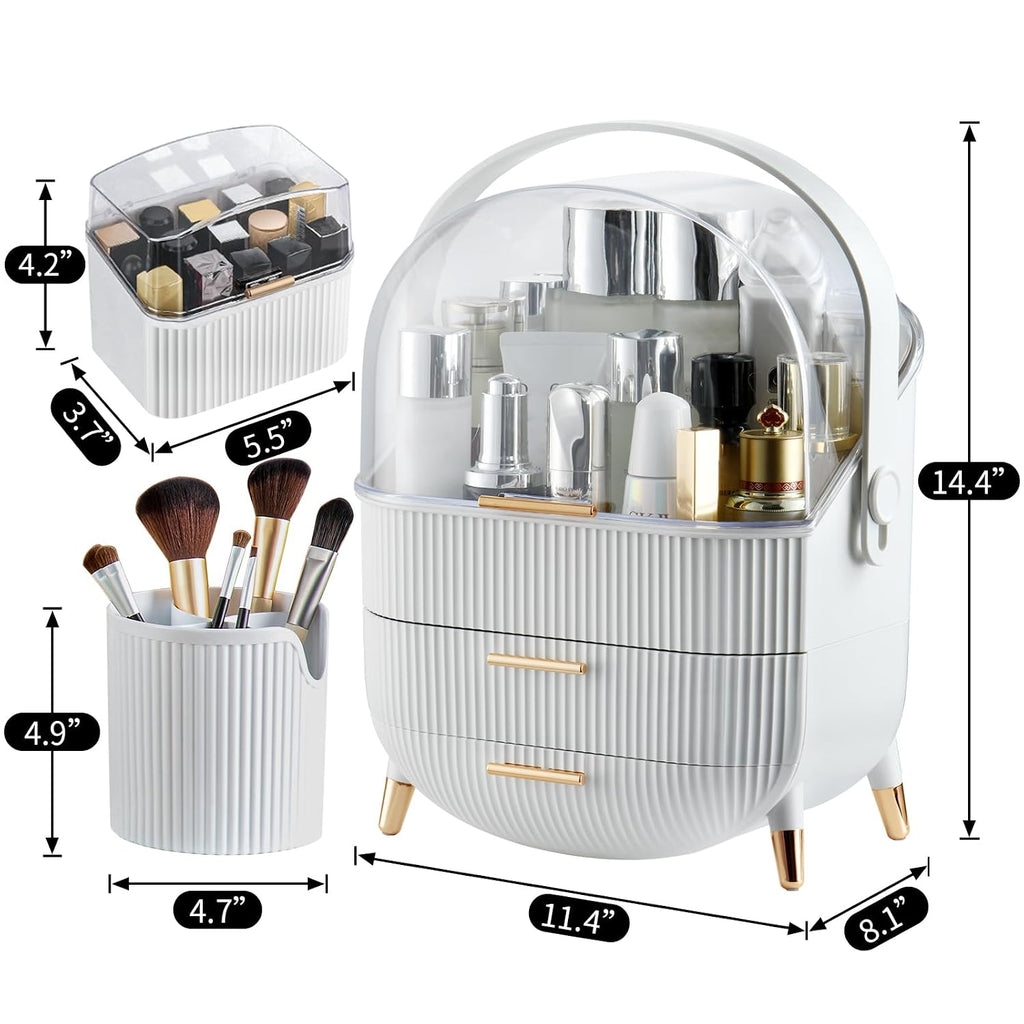 Makeup Organizer,Skincare Organizer with 2 Drawers and Brush Storage