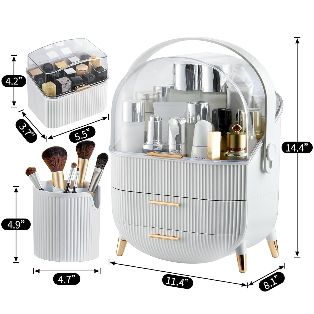 Makeup Organizer,Skincare Organizer with 2 Drawers and Brush Storage