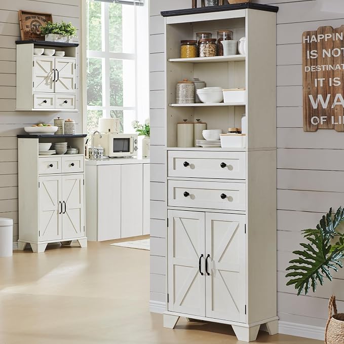ACCOHOHO Farmhouse Tall Bathroom Storage Cabinet, Adjustable Shelves & Barn Door - Image 8