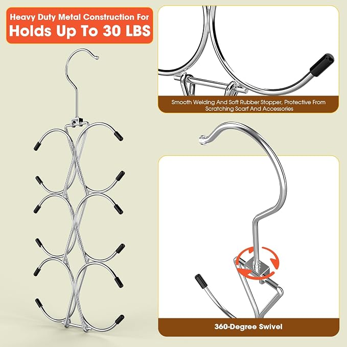 Scarf Hanger 12 Storages, Scarf Organizer - Image 2
