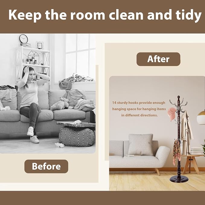 Solid Wooden Coat Rack Stand, Coat Racks Freestanding - Image 3