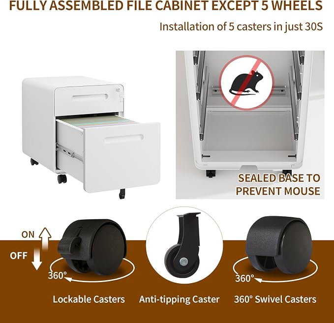 2 Drawer File Cabinet with Lock and 4 Keys, Mobile Metal Filing Cabinet - Image 8