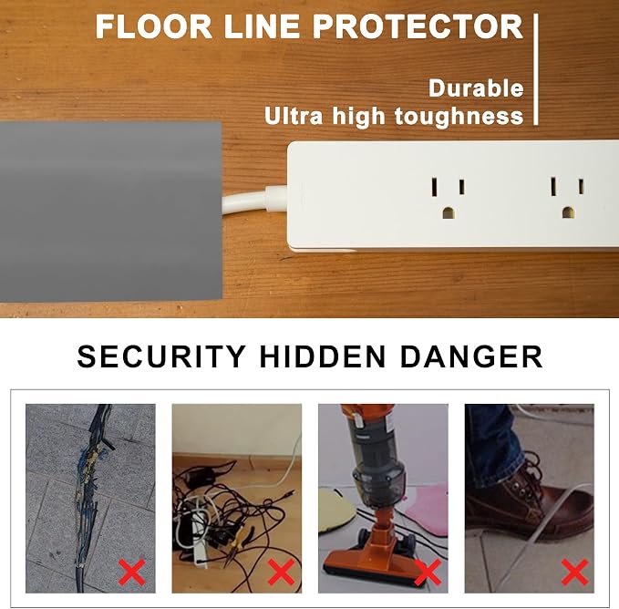 20Ft Floor Cord Cover Gray Silicone Cable Protector Easy to Install Wire - Image 6