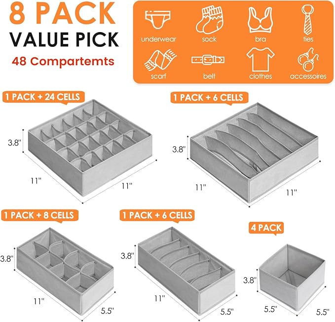 Drawer Organizer Clothes, 8 Pack Dresser Organizer Bins - Image 3