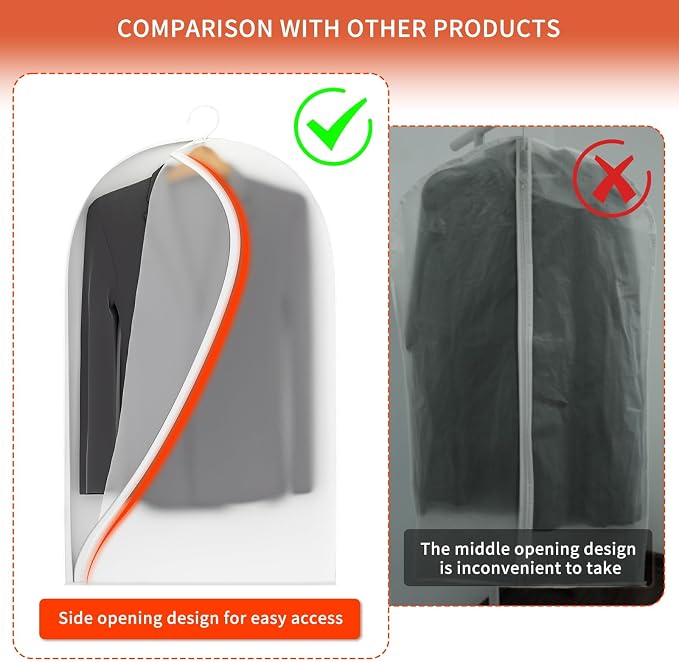 Clear Garment Bags for Hanging Clothes, 40in Dress Clothing Suit Coat for - Image 7
