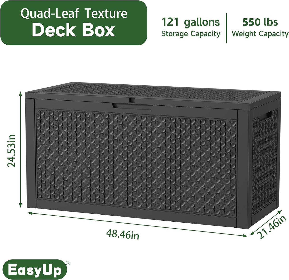 EasyUp 121 Gallon Outdoor Storage Box Waterproof, UV Resistant Resin