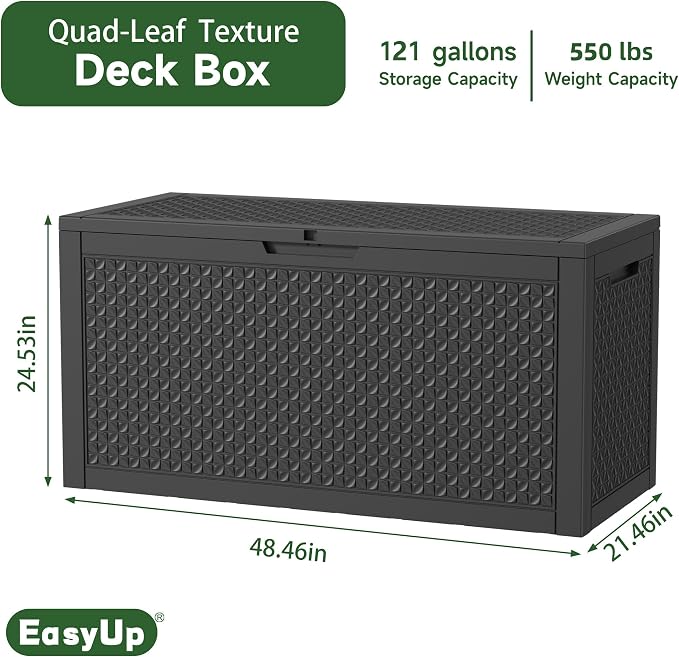 EasyUp 121 Gallon Outdoor Storage Box Waterproof, UV Resistant Resin Deck Box - Image 2