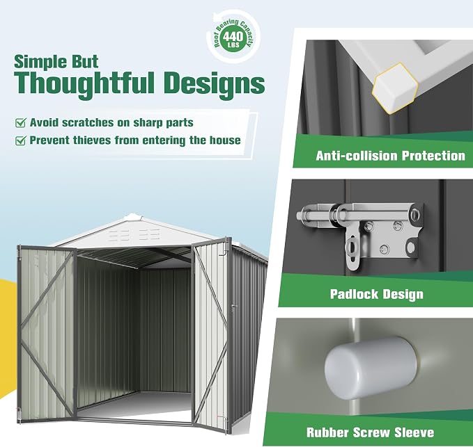 Flamaker 6x8 FT Storage Shed Waterproof Metal Garden Shed - Image 4