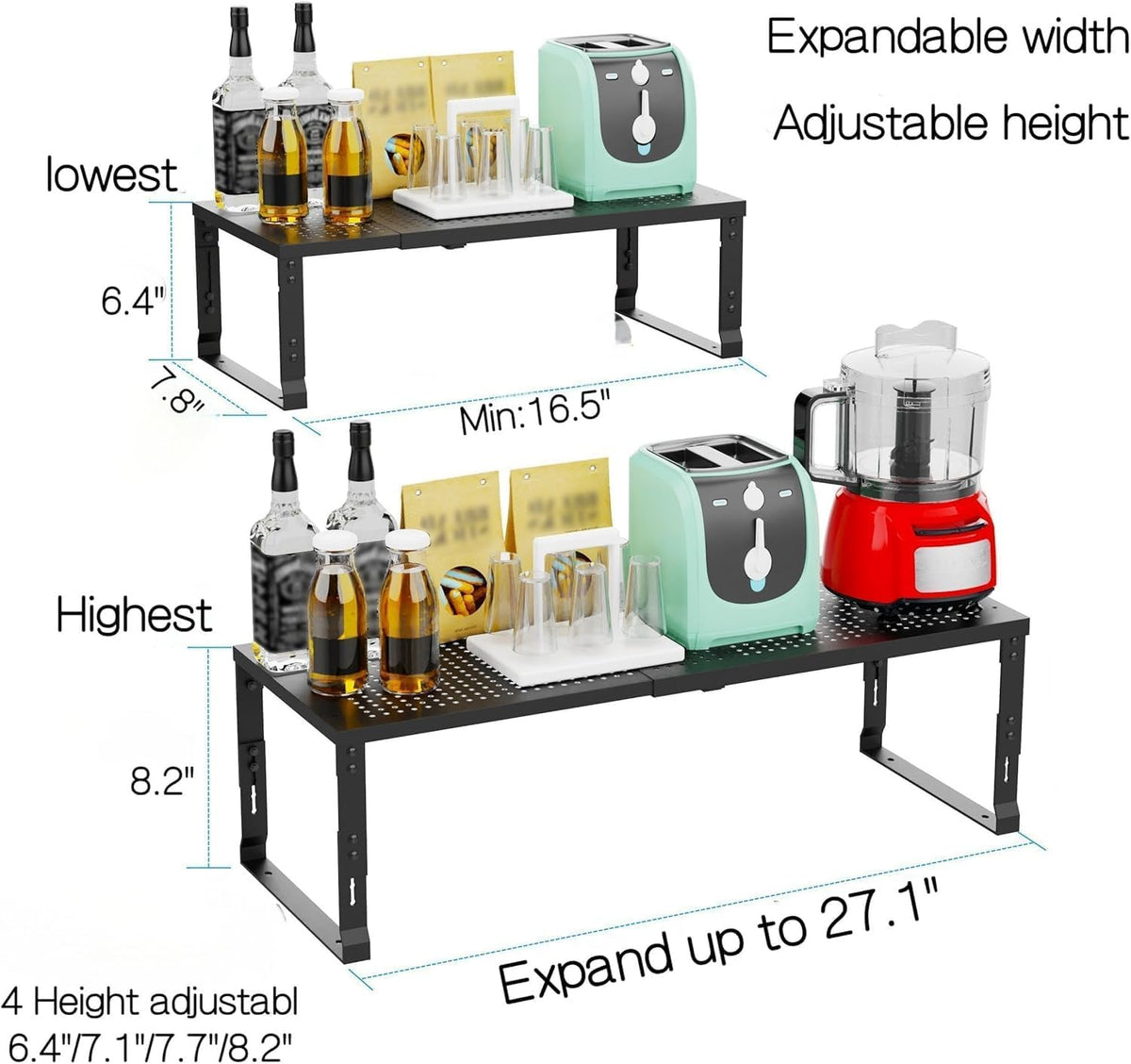 Heavy-Duty Adjustable Metal Shelf Organizer - Expandable & Stackable