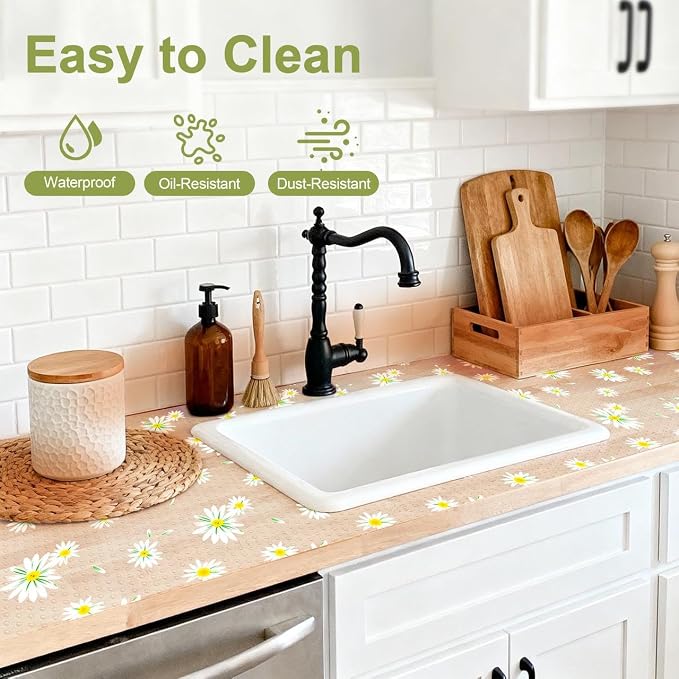 FEXIA Shelf Liner 17.5 Inch x 20 FT Daisy Non Slip Waterproof Cabinet and - Image 6