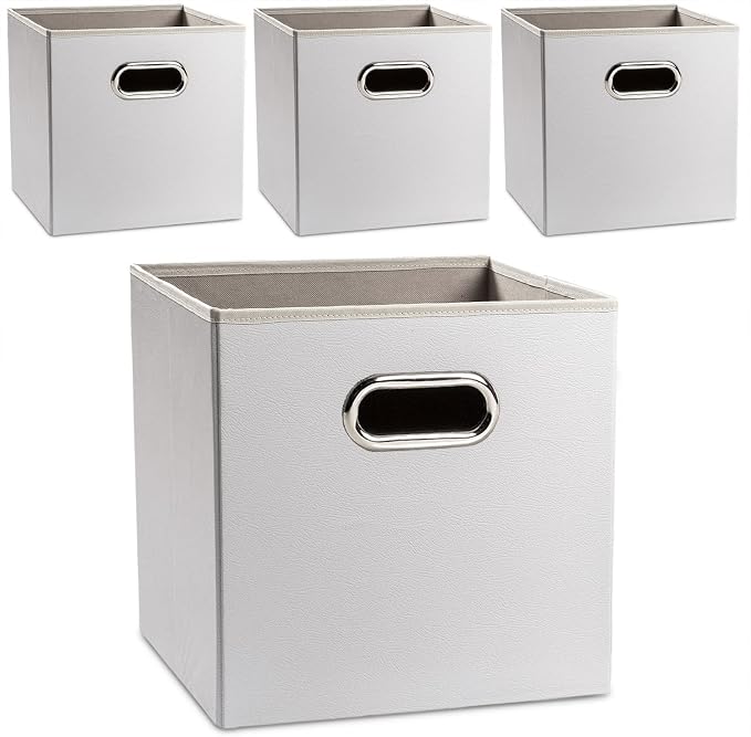 PRANDOM Leather Foldable Cube Storage Bins 11x11 inch Fabric Storage Baskets by Prandom