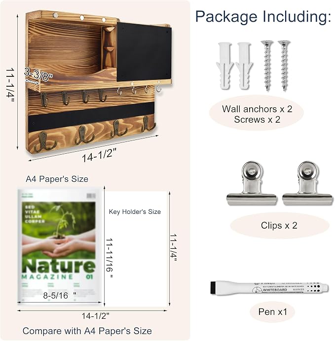Key Holder for Wall Mount, Farmhouse Mail and Key Holder for Wall Hanger - Image 2