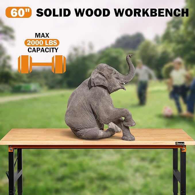 Betterhood Adjustable Height Workbench, 2000 LBS Load Capacity Hardwood - Image 5