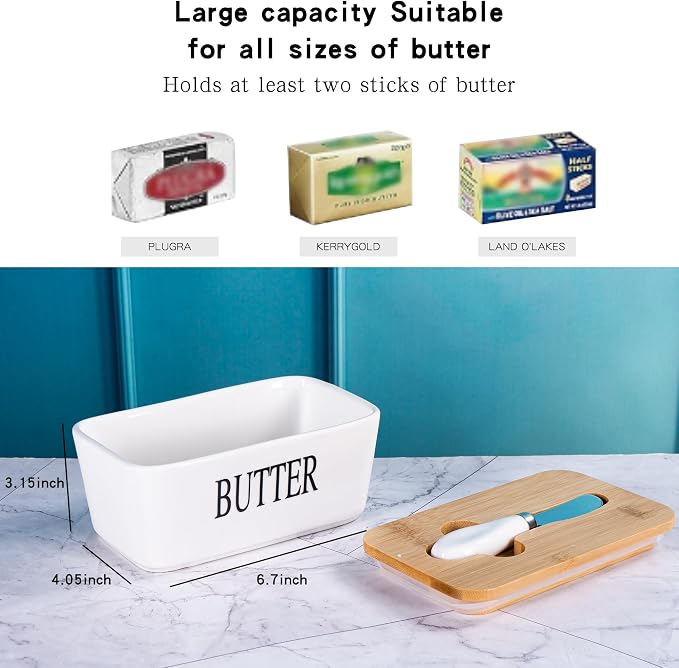 Large White Butter Dish with Lid and Knife - Image 2