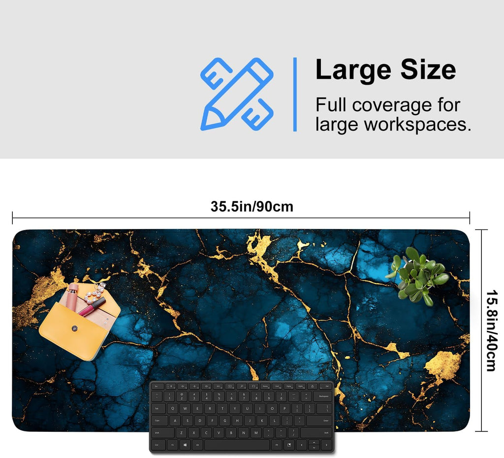 Blue Marble Gold Vein Mouse Pad – Large Extended Desk Mat 35.43 x
