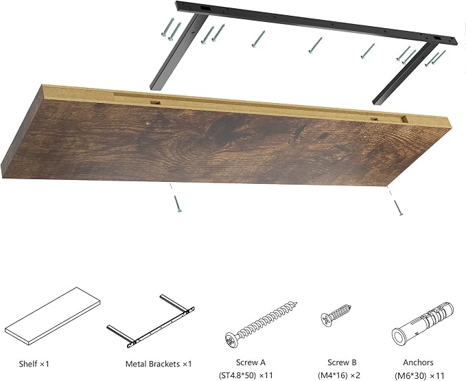 Wall Shelf Set of 3, Rustic Brown Floating Shelves 30 in W x 10 in D x 1 in H - Image 7