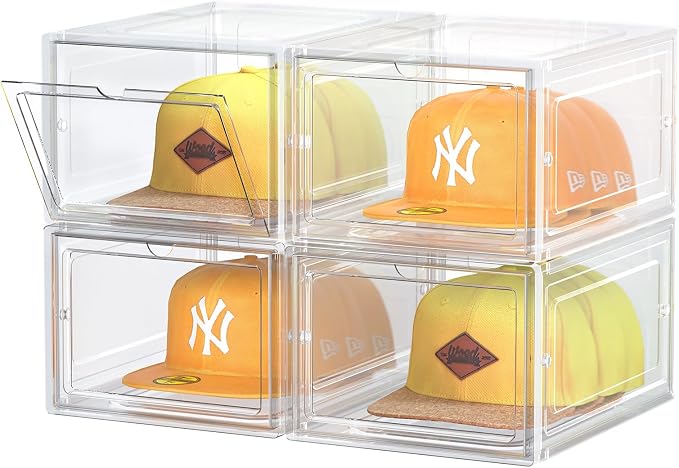 Hat Organizer Box, Stackable Clear Baseball Caps Holder Box Containers by Tidyyourlife