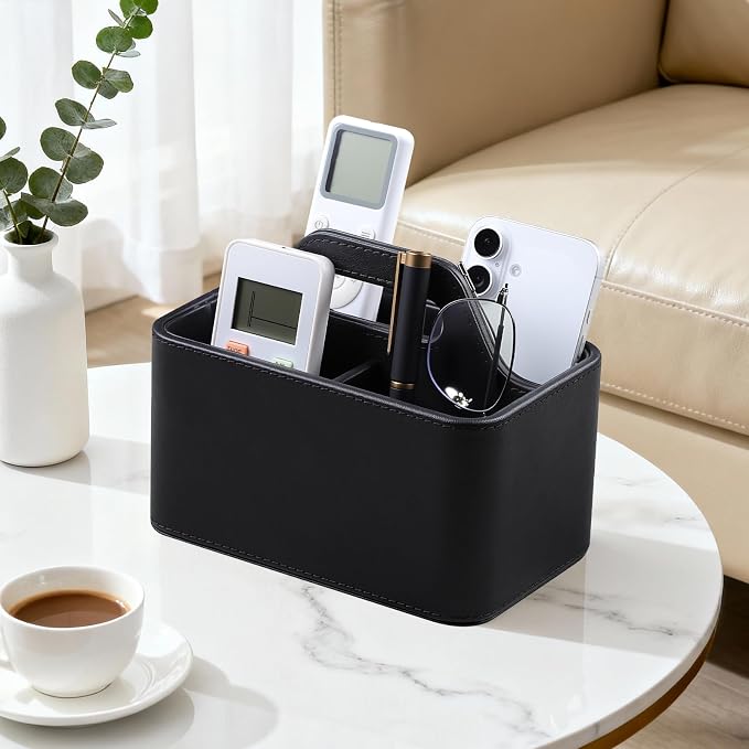 Caddy Organizer with Handle, PU Leather Remote Control Holder Desk Caddy - Image 5