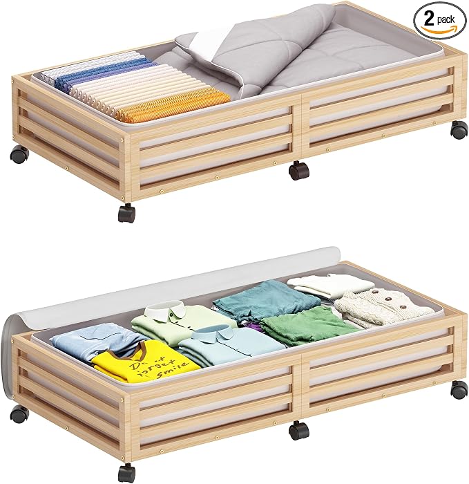 Wisuce Bamboo Under Bed Storage Containers- Underbed Organizer by Wisuce
