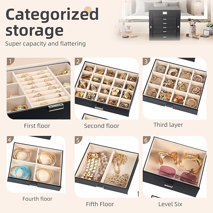 BOOVO Jewelry Box For women, 6 Layer Large Jewelry Organizer - Image 5