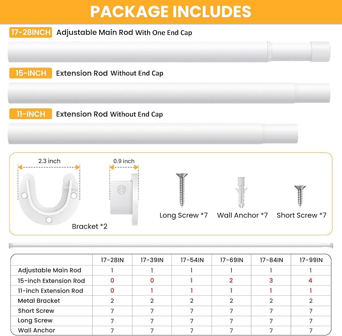 Closet Rods for Hanging Clothes, 17-69 Inch No-Cut Stepless Adjustable Closet - Image 4