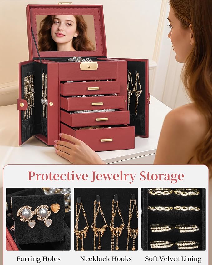 TORIBIO Jewelry Box for Women, Leather Jewelry Organizer - Image 5