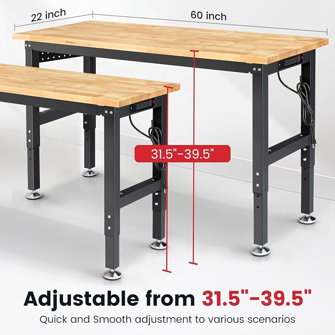 60 Inch Workbench for Garage Adjustable Height Work Bench - Image 7