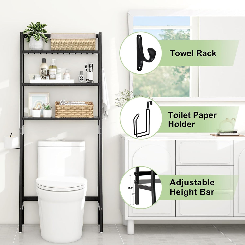 MallKing Over-The-Toilet Storage Rack, Wooden 3-Tier Over-The-Toilet