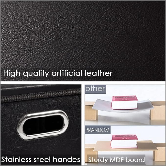 PRANDOM Leather Foldable Cube Storage Bins 13x13 inch Fabric Storage Baskets - Image 4