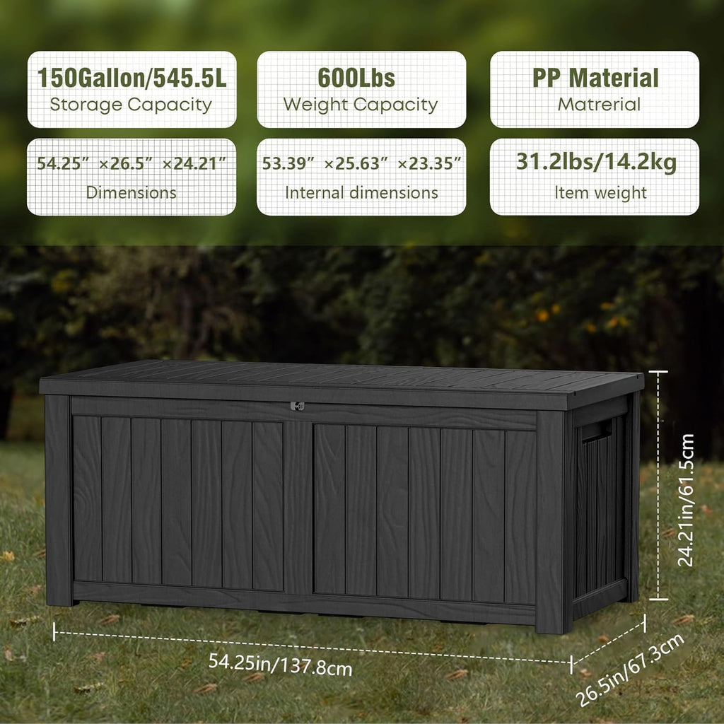 Outdoor Storage Box Waterproof, 150 Gallon Large Deck Box Lockable