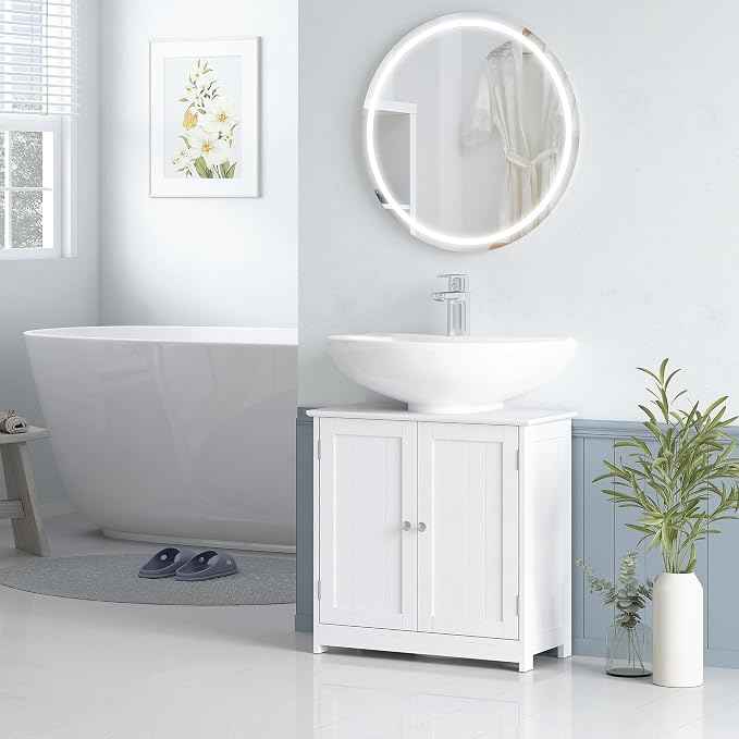 kleankin 23.5" Pedestal Sink Storage Cabinet, Freestanding Bathroom Under Sink