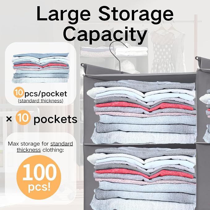 5 Shelves Hanging Closet Organizer – Foldable Dual-Row Hanging Clothes Storage - Image 7