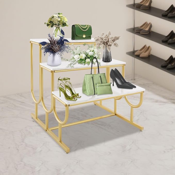 Metal Shoe Handbag Display Stand, 3 Tier Heavy Duty Display Riser Shelf - Image 5