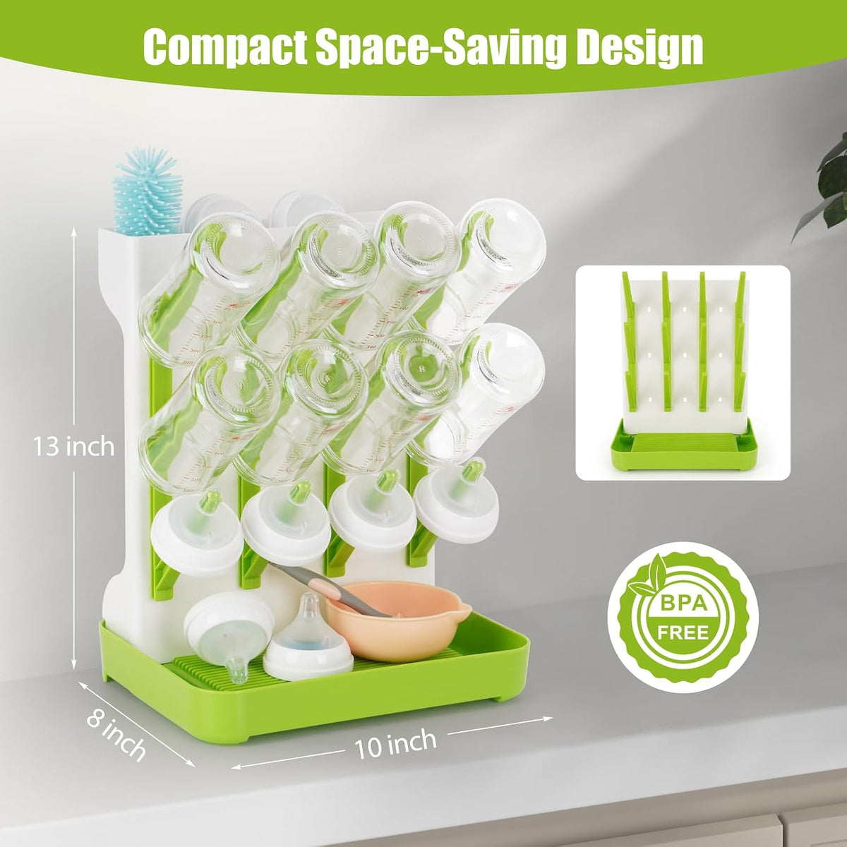 Baby Bottle Drying Rack, Space Saving Baby Bottle Organizer for